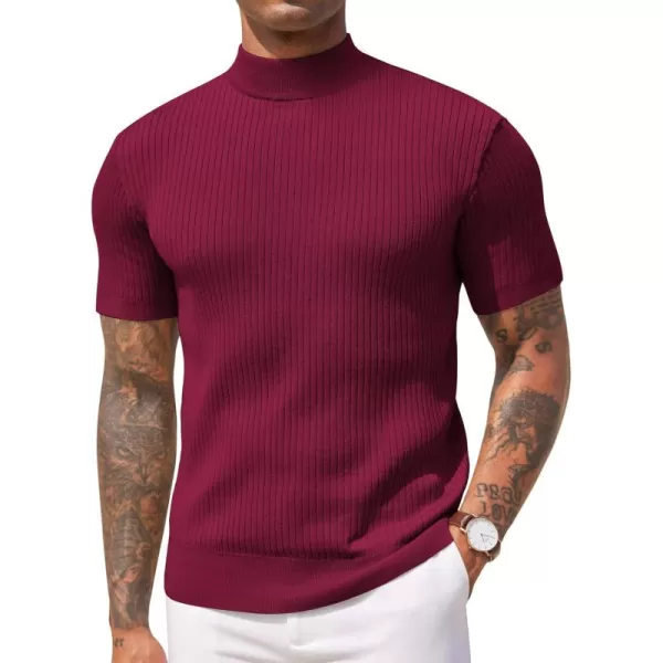 COOFANDY Men's Mock Turtleneck Sweater Short Sleeve Casual Basic Pullover Sweater Ribbed Knit Pullover Solid Tee