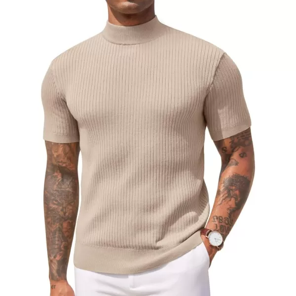 COOFANDY Men's Mock Turtleneck Sweater Short Sleeve Casual Basic Pullover Sweater Ribbed Knit Pullover Solid Tee