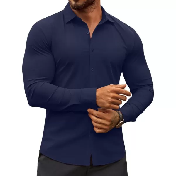 COOFANDY Men's Muscle Fit Dress Shirts Stretch Wrinkle-Free Long Sleeve Casual Button Down Shirts