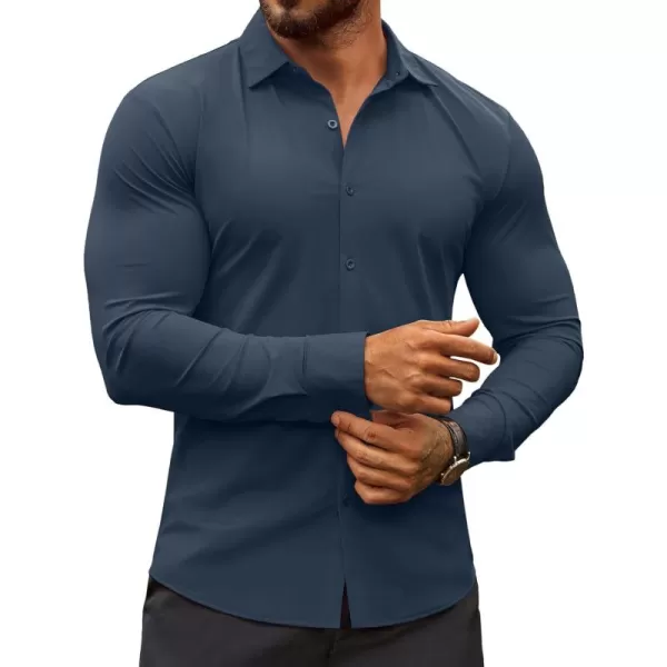 COOFANDY Men's Muscle Fit Dress Shirts Stretch Wrinkle-Free Long Sleeve Casual Button Down Shirts