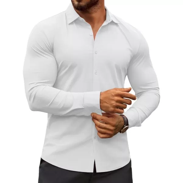 COOFANDY Men's Muscle Fit Dress Shirts Stretch Wrinkle-Free Long Sleeve Casual Button Down Shirts