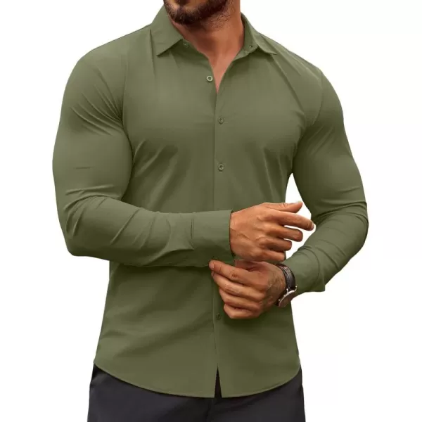 COOFANDY Men's Muscle Fit Dress Shirts Stretch Wrinkle-Free Long Sleeve Casual Button Down Shirts