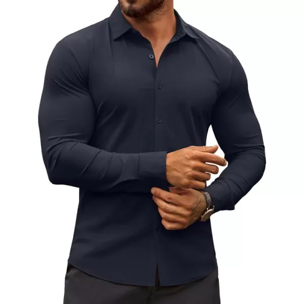 COOFANDY Men's Muscle Fit Dress Shirts Stretch Wrinkle-Free Long Sleeve Casual Button Down Shirts
