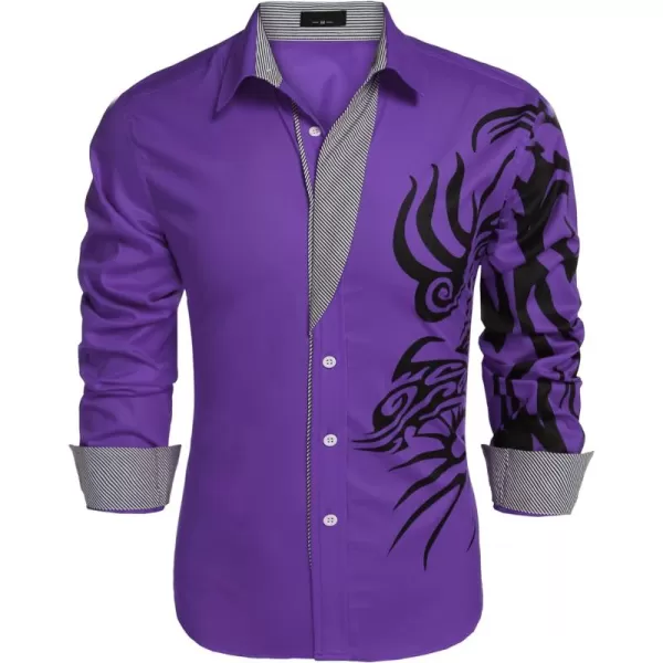 COOFANDY Men's Print Button Down Dress Shirt Fashion Long Sleeve Casual Shirts