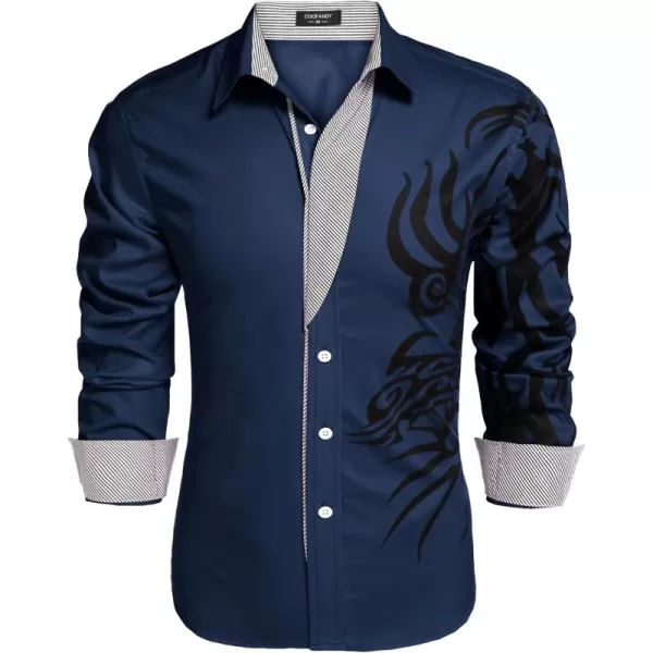 COOFANDY Men's Print Button Down Dress Shirt Fashion Long Sleeve Casual Shirts