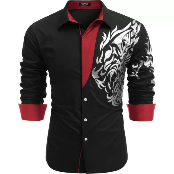 COOFANDY Men's Print Button Down Dress Shirt Fashion Long Sleeve Casual Shirts)