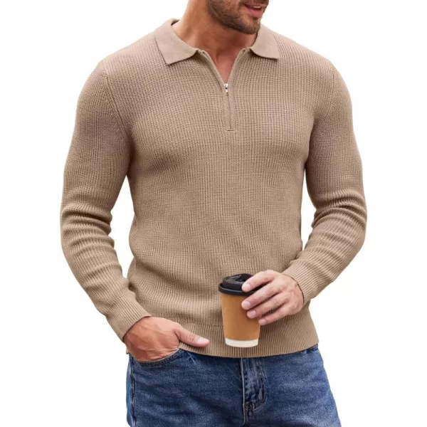 COOFANDY Men's Quarter Zip Polo Sweater Knit Pullover Long Sleeve Casual Dress Slim Fit Shirt
