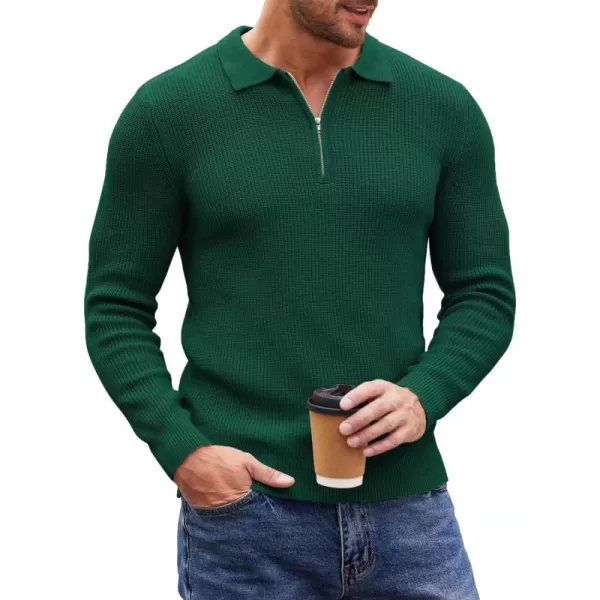 COOFANDY Men's Quarter Zip Polo Sweater Knit Pullover Long Sleeve Casual Dress Slim Fit Shirt