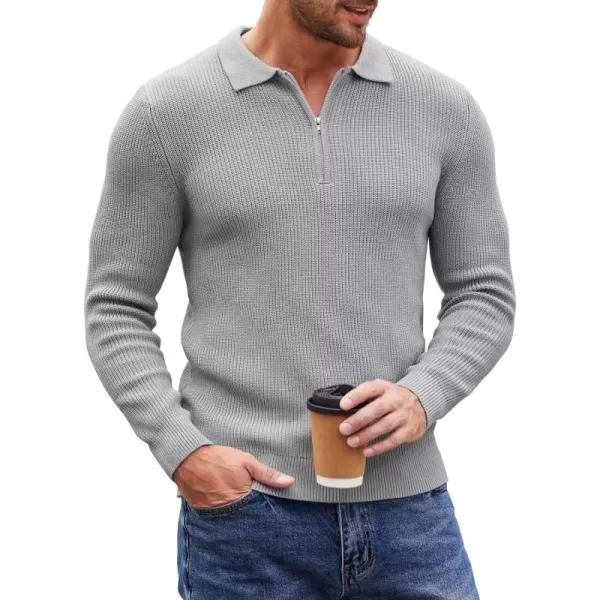 COOFANDY Men's Quarter Zip Polo Sweater Knit Pullover Long Sleeve Casual Dress Slim Fit Shirt