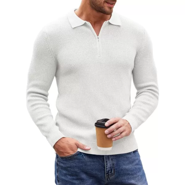 COOFANDY Men's Quarter Zip Polo Sweater Knit Pullover Long Sleeve Casual Dress Slim Fit Shirt
