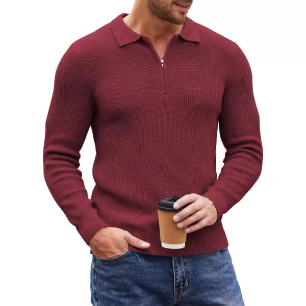 COOFANDY Men's Quarter Zip Polo Sweater Knit Pullover Long Sleeve Casual Dress Slim Fit Shirt