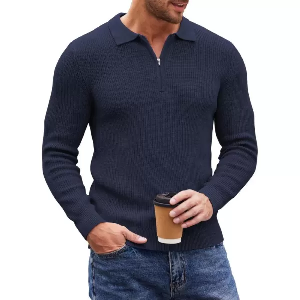 COOFANDY Men's Quarter Zip Polo Sweater Knit Pullover Long Sleeve Casual Dress Slim Fit Shirt