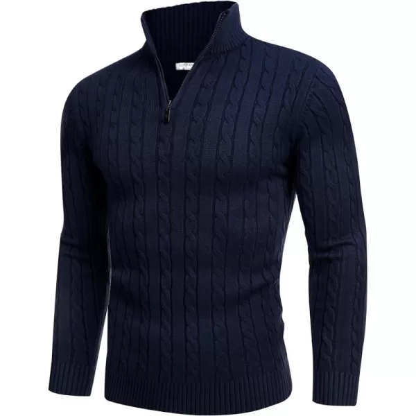 COOFANDY Men's Quarter Zip Sweater Slim Fit Casual Knitted Turtleneck Pullover Mock Neck Polo Sweater)