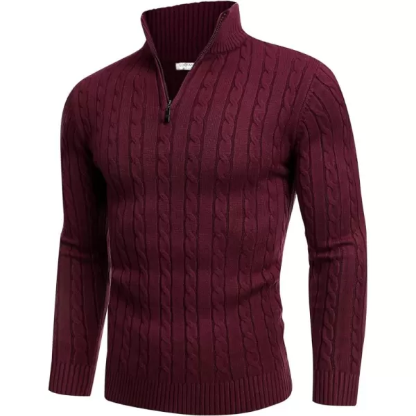 COOFANDY Men's Quarter Zip Sweater Slim Fit Casual Knitted Turtleneck Pullover Mock Neck Polo Sweater)