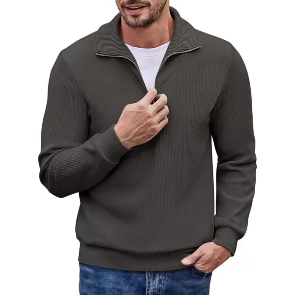 COOFANDY Men's Quarter Zip Up Pullover Slim Fit Mock Neck Long Sleeve Sweaters Casual Corduroy Polo Sweatshirt