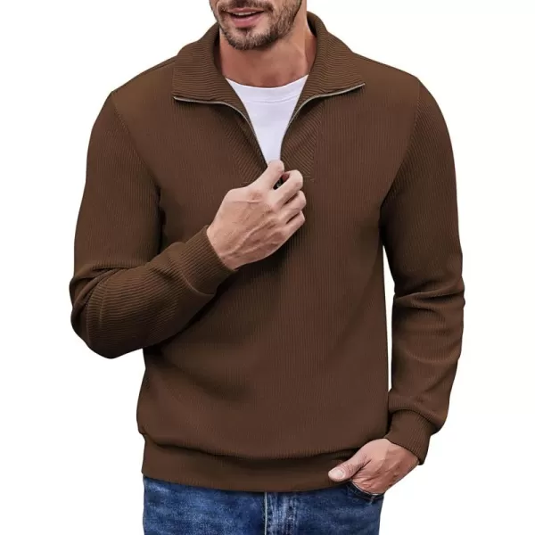 COOFANDY Men's Quarter Zip Up Pullover Slim Fit Mock Neck Long Sleeve Sweaters Casual Corduroy Polo Sweatshirt