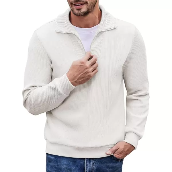 COOFANDY Men's Quarter Zip Up Pullover Slim Fit Mock Neck Long Sleeve Sweaters Casual Corduroy Polo Sweatshirt