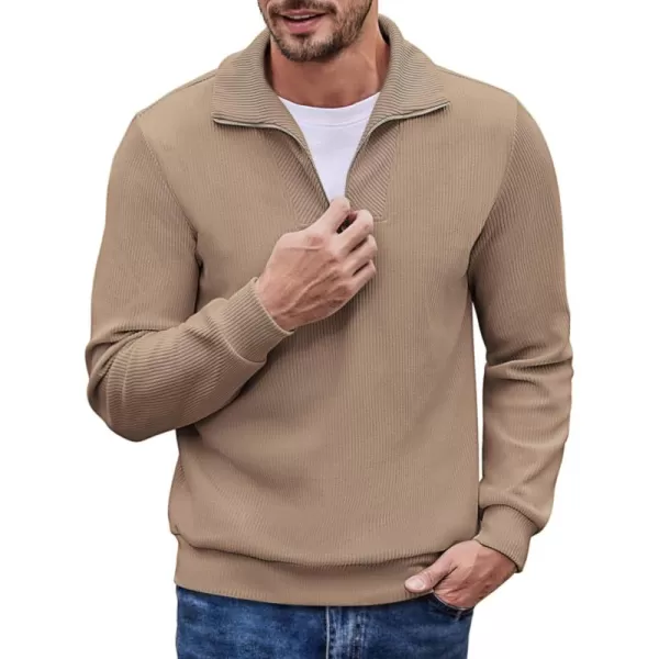 COOFANDY Men's Quarter Zip Up Pullover Slim Fit Mock Neck Long Sleeve Sweaters Casual Corduroy Polo Sweatshirt