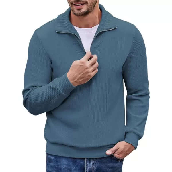 COOFANDY Men's Quarter Zip Up Pullover Slim Fit Mock Neck Long Sleeve Sweaters Casual Corduroy Polo Sweatshirt