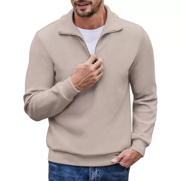 COOFANDY Men's Quarter Zip Up Pullover Slim Fit Mock Neck Long Sleeve Sweaters Casual Corduroy Polo Sweatshirt