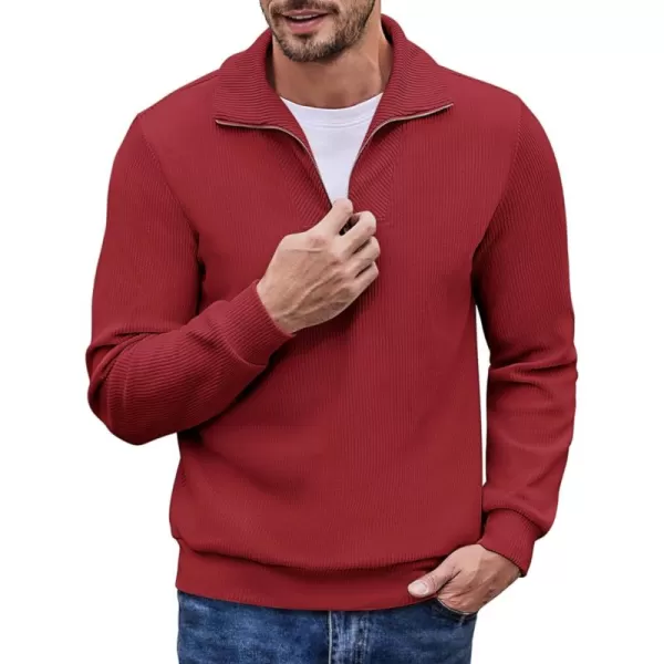 COOFANDY Men's Quarter Zip Up Pullover Slim Fit Mock Neck Long Sleeve Sweaters Casual Corduroy Polo Sweatshirt