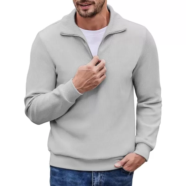 COOFANDY Men's Quarter Zip Up Pullover Slim Fit Mock Neck Long Sleeve Sweaters Casual Corduroy Polo Sweatshirt