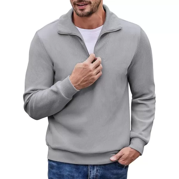 COOFANDY Men's Quarter Zip Up Pullover Slim Fit Mock Neck Long Sleeve Sweaters Casual Corduroy Polo Sweatshirt