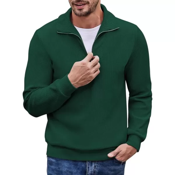 COOFANDY Men's Quarter Zip Up Pullover Slim Fit Mock Neck Long Sleeve Sweaters Casual Corduroy Polo Sweatshirt