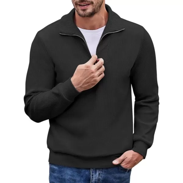 COOFANDY Men's Quarter Zip Up Pullover Slim Fit Mock Neck Long Sleeve Sweaters Casual Corduroy Polo Sweatshirt