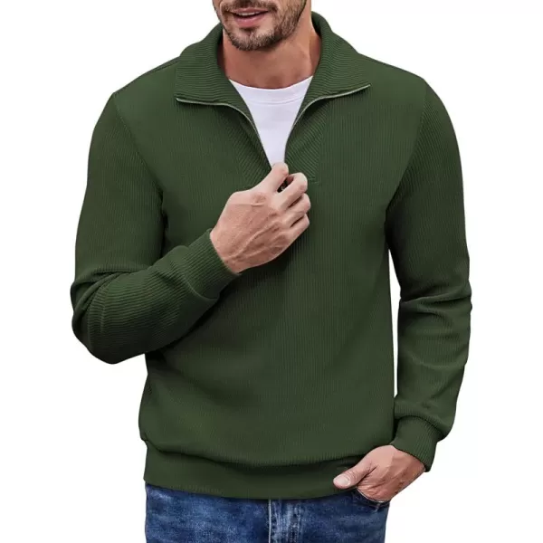 COOFANDY Men's Quarter Zip Up Pullover Slim Fit Mock Neck Long Sleeve Sweaters Casual Corduroy Polo Sweatshirt