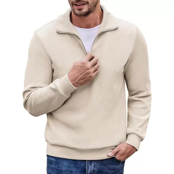 COOFANDY Men's Quarter Zip Up Pullover Slim Fit Mock Neck Long Sleeve Sweaters Casual Corduroy Polo Sweatshirt