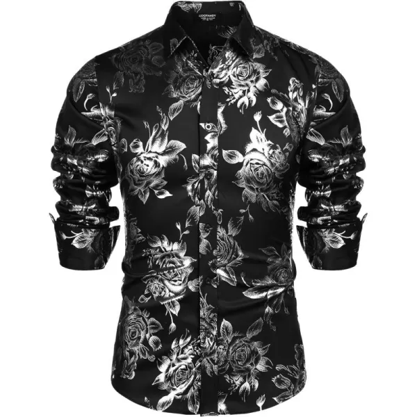 COOFANDY Men's Rose Shiny Shirt Luxury Flowered Printed Button Down Shirt)