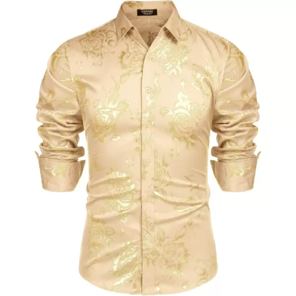 COOFANDY Men's Rose Shiny Shirt Luxury Flowered Printed Button Down Shirt)