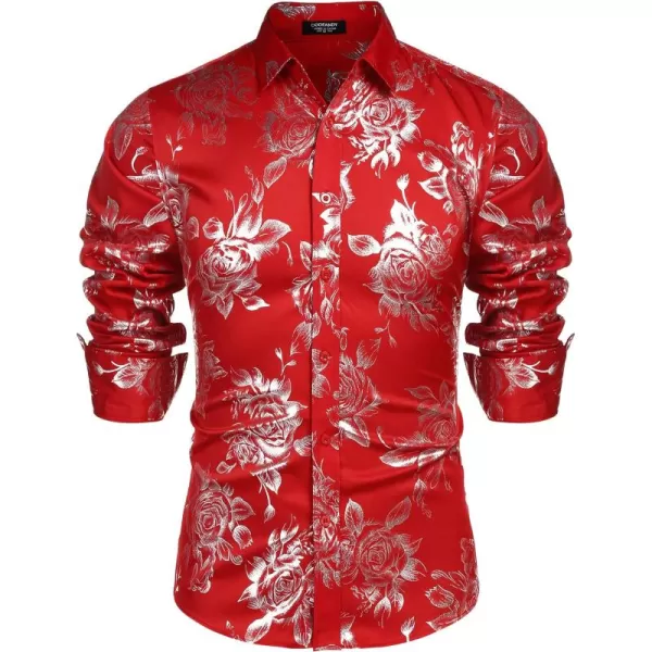COOFANDY Men's Rose Shiny Shirt Luxury Flowered Printed Button Down Shirt)