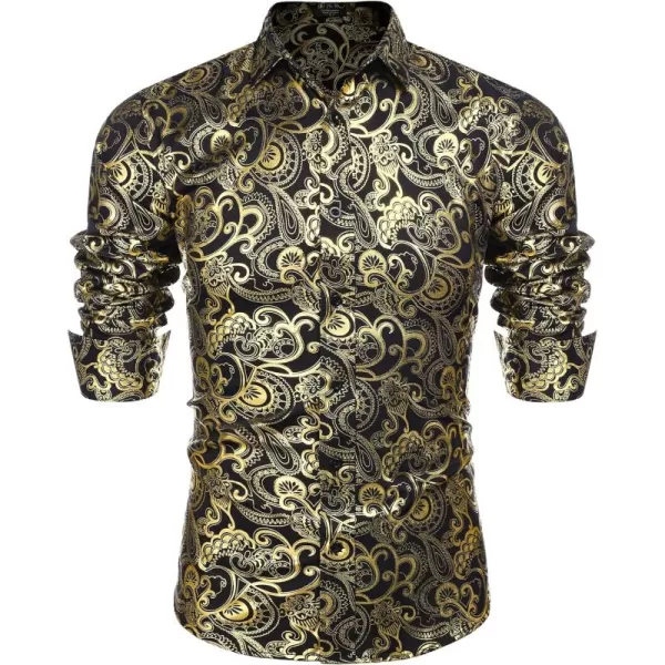 COOFANDY Men's Rose Shiny Shirt Luxury Flowered Printed Button Down Shirt)