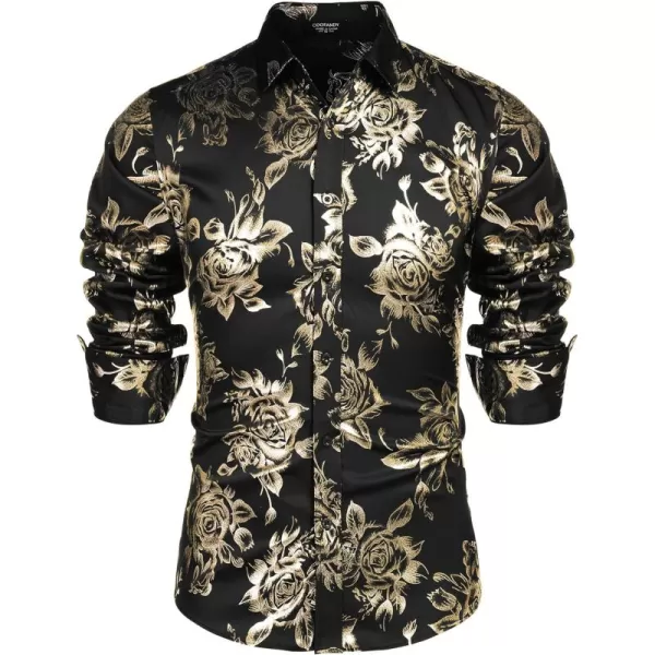 COOFANDY Men's Rose Shiny Shirt Luxury Flowered Printed Button Down Shirt)