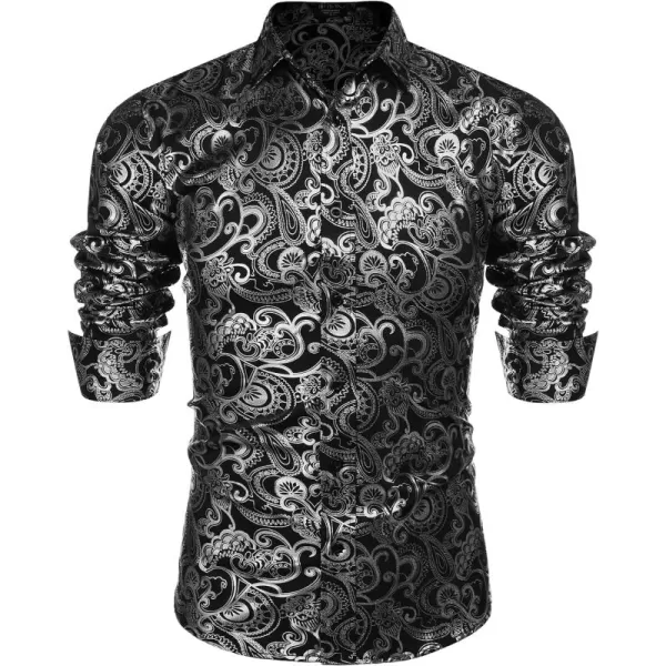 COOFANDY Men's Rose Shiny Shirt Luxury Flowered Printed Button Down Shirt)