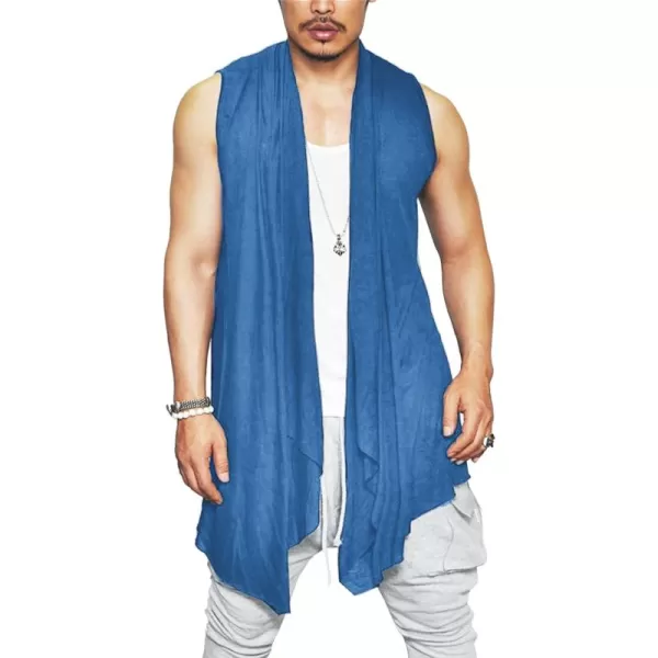 COOFANDY Men's Ruffle Shawl Collar Cardigan Sleeveless Open Front Vest Lightweight Long Length Drape Cape