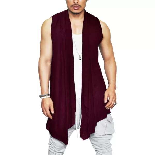 COOFANDY Men's Ruffle Shawl Collar Cardigan Sleeveless Open Front Vest Lightweight Long Length Drape Cape