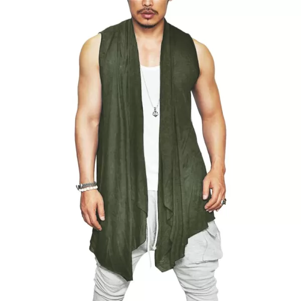 COOFANDY Men's Ruffle Shawl Collar Cardigan Sleeveless Open Front Vest Lightweight Long Length Drape Cape