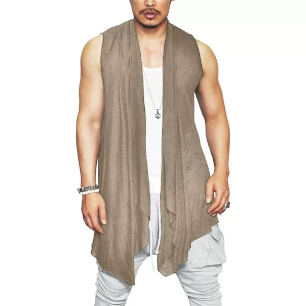 COOFANDY Men's Ruffle Shawl Collar Cardigan Sleeveless Open Front Vest Lightweight Long Length Drape Cape