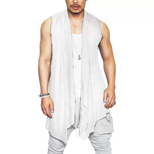 COOFANDY Men's Ruffle Shawl Collar Cardigan Sleeveless Open Front Vest Lightweight Long Length Drape Cape