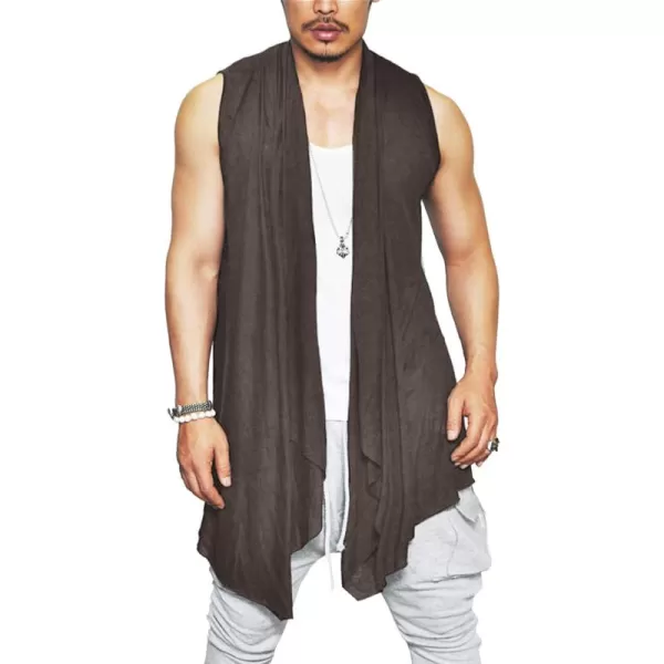 COOFANDY Men's Ruffle Shawl Collar Cardigan Sleeveless Open Front Vest Lightweight Long Length Drape Cape