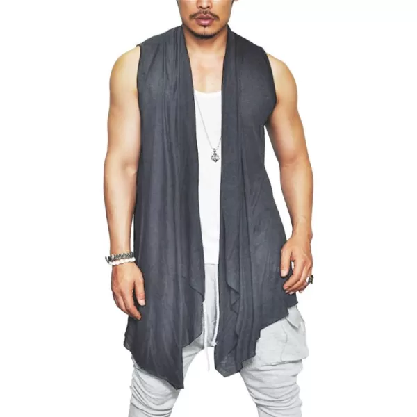 COOFANDY Men's Ruffle Shawl Collar Cardigan Sleeveless Open Front Vest Lightweight Long Length Drape Cape
