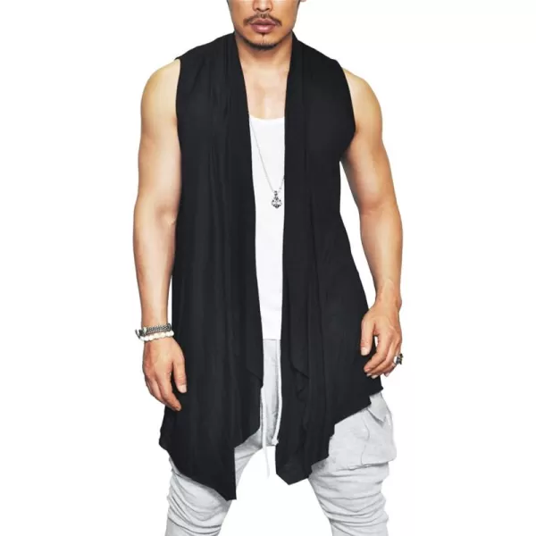 COOFANDY Men's Ruffle Shawl Collar Cardigan Sleeveless Open Front Vest Lightweight Long Length Drape Cape