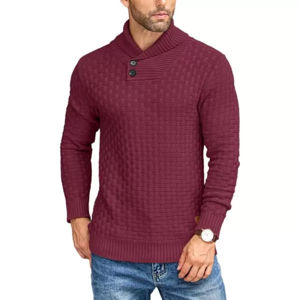 COOFANDY Men's Shawl Collar Pullover Sweater Casual Slim Fit Button Textured Knit Sweaters