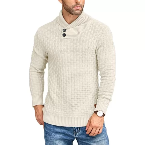 COOFANDY Men's Shawl Collar Pullover Sweater Casual Slim Fit Button Textured Knit Sweaters
