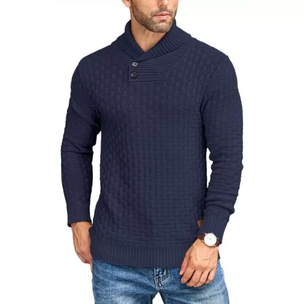 COOFANDY Men's Shawl Collar Pullover Sweater Casual Slim Fit Button Textured Knit Sweaters