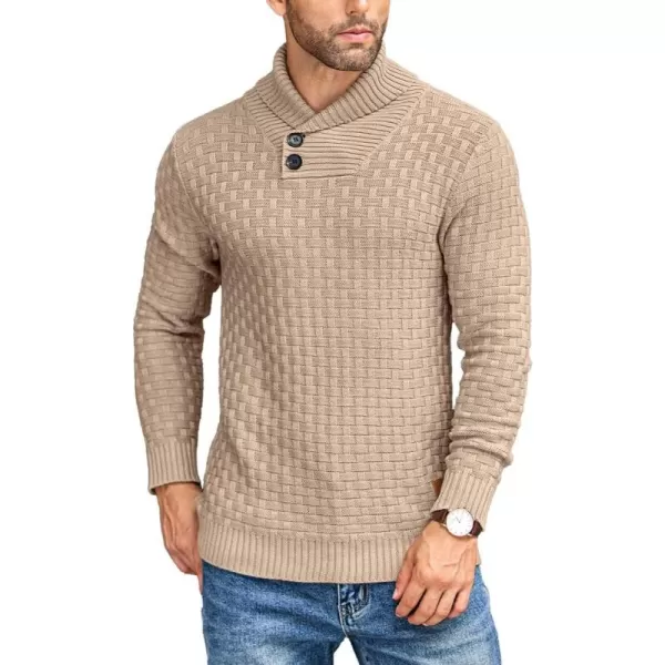 COOFANDY Men's Shawl Collar Pullover Sweater Casual Slim Fit Button Textured Knit Sweaters