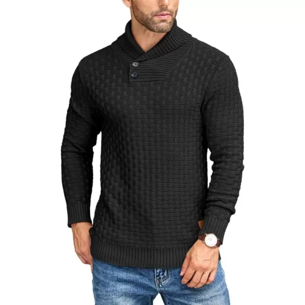 COOFANDY Men's Shawl Collar Pullover Sweater Casual Slim Fit Button Textured Knit Sweaters